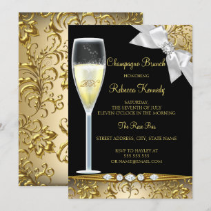 Invitation Elégant Black Gold Blanc Champagne Brunch Invitati