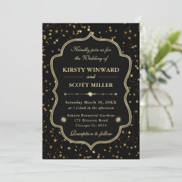 Invitation Elegant Black & Gold Celestial Starry Wedding