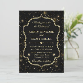Invitation Elegant Black & Gold Celestial Starry Wedding