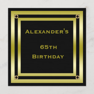 Invitation Élégant Black & Gold encadré homme's 65e anniversa