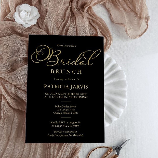 Invitation Élégant Black Gold Foil Script Bridal Brunch (Créateur téléchargé)