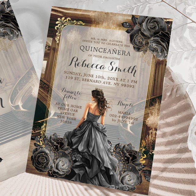 Invitation Élégant Black Gold Grand Ballroom Princesse 15 Año (Créateur téléchargé)