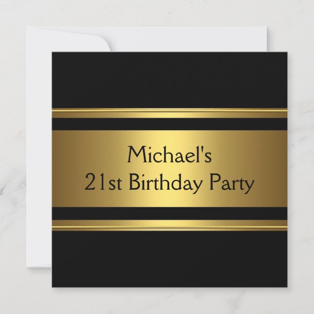 Invitation Elégant Black & Gold Metal 21e fête d'anniversaire (Devant)