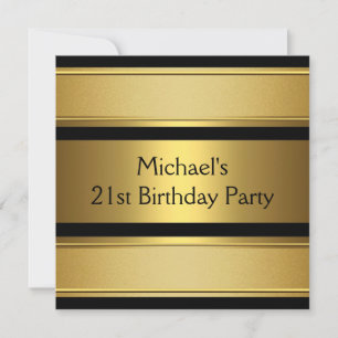 Invitation Elégant Black & Gold Metal 21e fête d'anniversaire