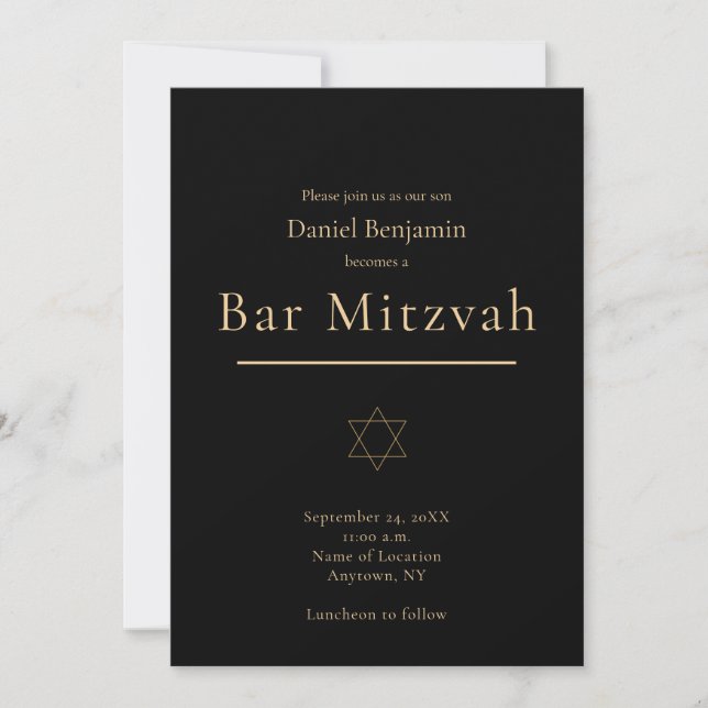 Invitation Elégant Black Gold Moderne Bar Mitzvah (Devant)