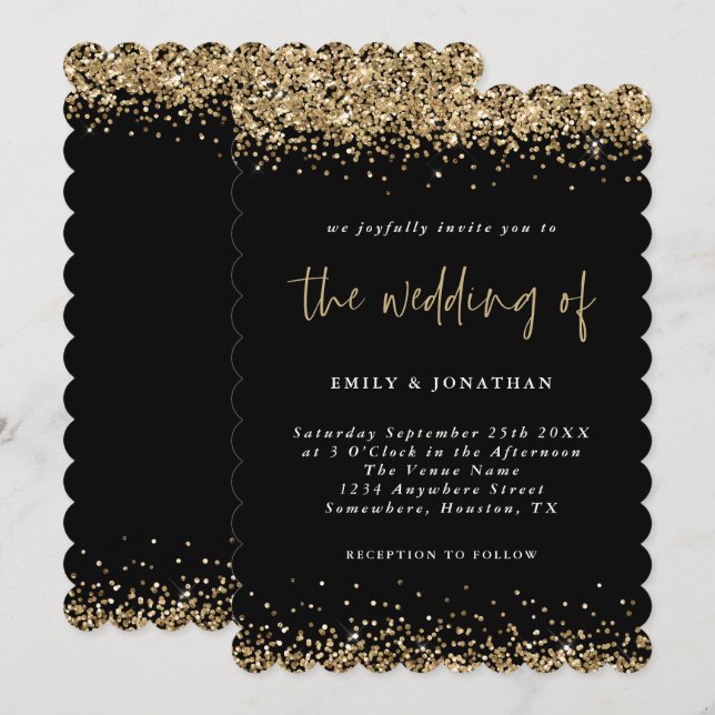 Invitation Elégant Black Gold Parties scintillant bordures Ma (Devant / Derrière)