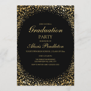 Invitation Elégant Black Gold Parties scintillant Graduation