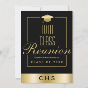 Invitation Élégant Black Gold Script 10ème Classe Réunion