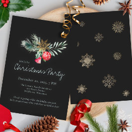 Invitation Elegant Black Gold Snowflake Christmas Party