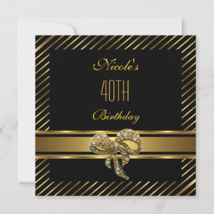 Invitation Elégant Black Gold Stripe 40e anniversaire Invitat