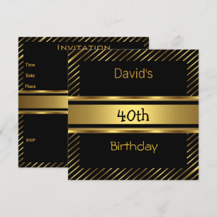 Invitation Elégant Black Gold Stripe 40e anniversaire Invitat