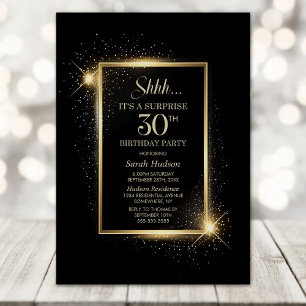 Invitation Elégant Black Gold Surprise 30e fête d'anniversair