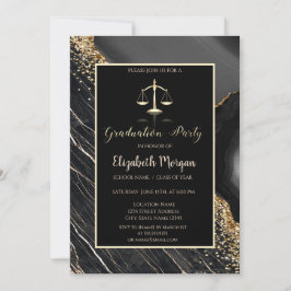 Invitation Élégant Black Marble Law School Parti de Graduatio