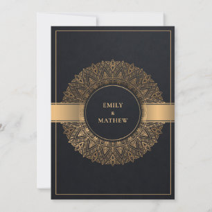 INVITATION ÉLÉGANT BLACK OR CLASSIQUE ORNATE MANDALA MARIAGE