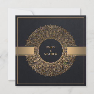 INVITATION ÉLÉGANT BLACK OR CLASSIQUE ORNATE MANDALA MARIAGE
