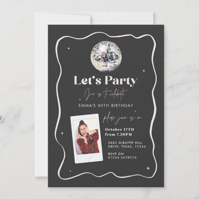 Invitation Élégant Black & Silver Disco Ball 18e anniversaire (Devant)