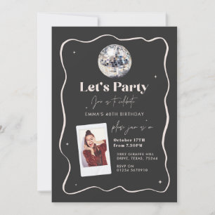 Invitation Élégant Black & Silver Disco Ball 18e anniversaire