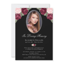 Elégant Black Silver Floral Photo Memorial Service