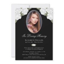 Elégant Black Silver Floral Photo Memorial Service