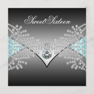 Invitation Elégant Black Turquoise Blue Sweet sixteen Anniver