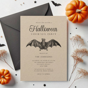 Invitation Élégant Black Vintage Bat Cocktail Fête Halloween