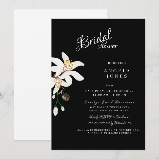 Invitation Elegant Black & White Bridal Shower (Devant / Derrière)