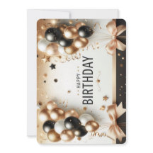 Elégant Black White & Gold Balloons Joyeux anniver