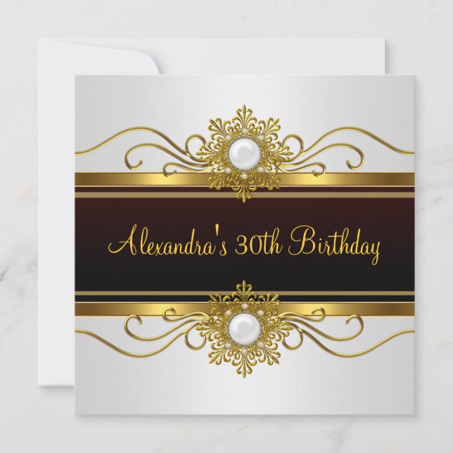 Invitation Elégant Black White Gold Jewel 30e anniversaire (Devant)
