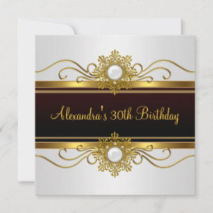 Invitation Elégant Black White Gold Jewel 30e anniversaire