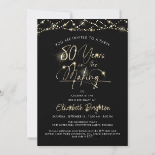 Invitation Élégant Black White Gold Script 80e anniversaire