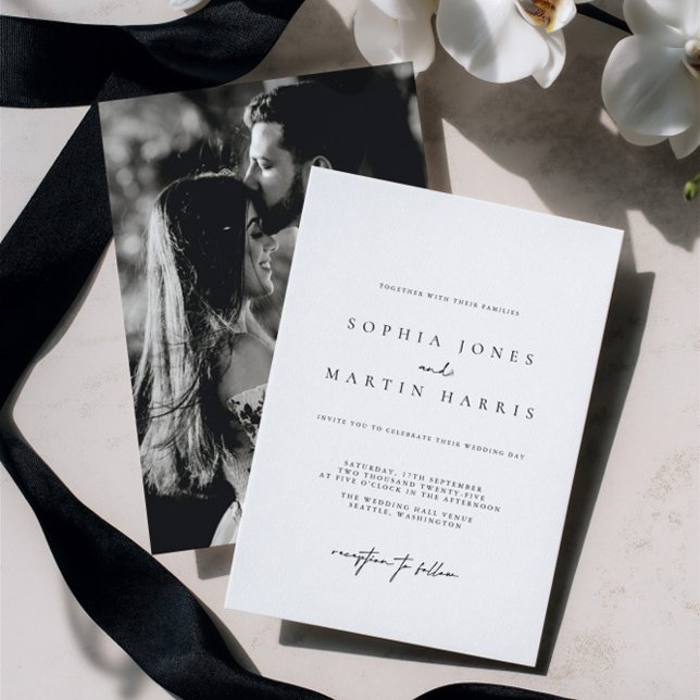 Invitation Elegant Black & White Minimalist Wedding Photo (Elegant Black & White Minimalist Wedding Photo Invitation)