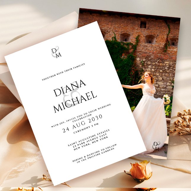 Invitation Elegant Black&White Monogram Wedding Photo  (Créateur téléchargé)