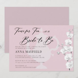 Invitation Elégant Black White Orchids Temps pour Tea Bridal