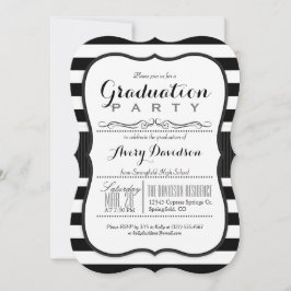 Invitation Élégant Black & White Stripes Graduation Party