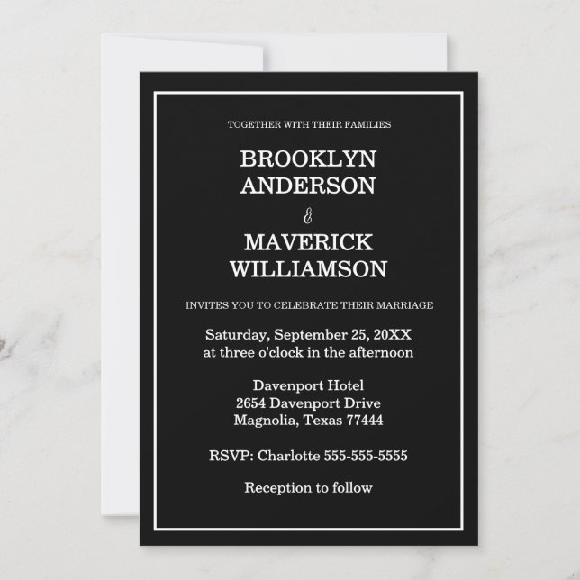 Invitation Elegant Black & White Wedding (Devant)