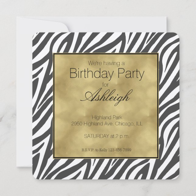 Invitation Elégant Black Zebra Imprimer Anniversaire (Devant)