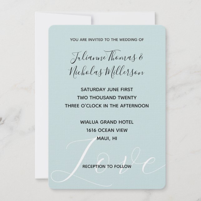 Invitation Elégant blanc amour Aqua Mint Mariage (Devant)