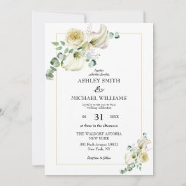 Invitation Elégant blanc Calla Lily & Eucalyptus Verdure