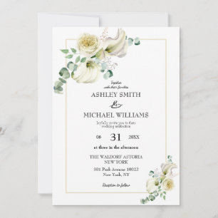 Invitation Elégant blanc Calla Lily & Eucalyptus Verdure