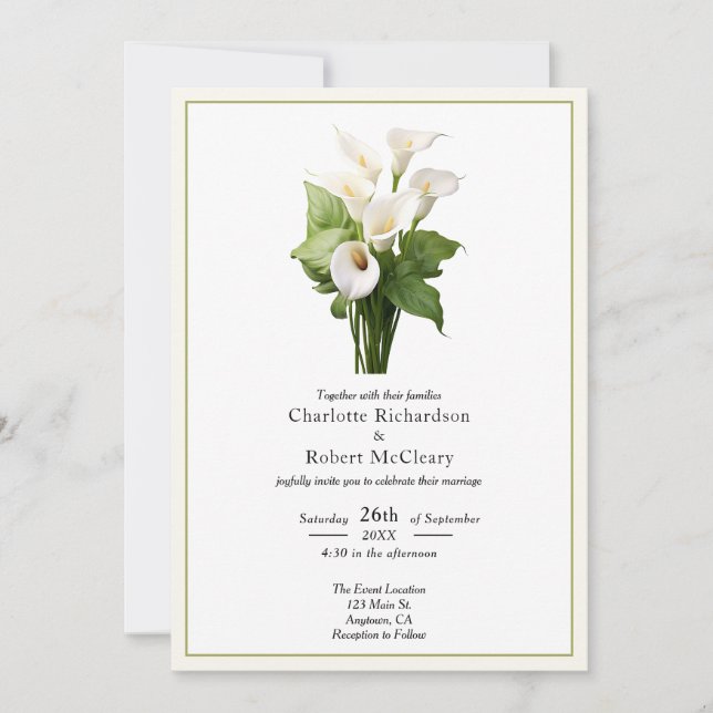 Invitation Elégant blanc Calla Lily Mariage (Devant)