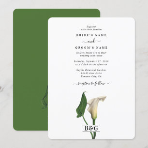 Invitation Elégant blanc Calla Lily Vert Mariage botanique