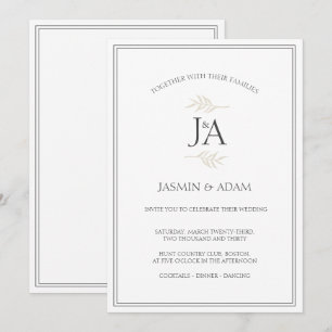 Invitation Élégant Blanc classique simple Initiales Mariage