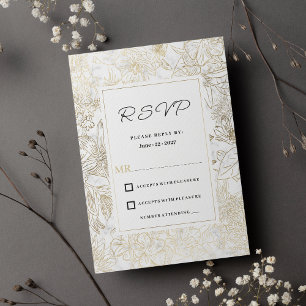 Invitation Elégant blanc doré gris marbre floral RSVP