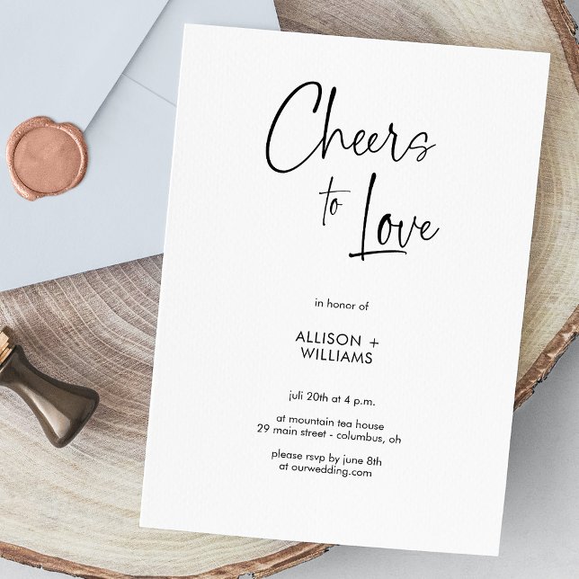 Invitation Elégant blanc encourage à aimer Mariage de script (Elegant White Cheers to Love Script Wedding Invitation)
