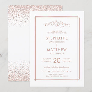 Invitation Élégant blanc et Rose Mariage Gold Mountain