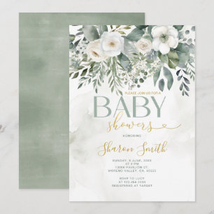 Invitation Elégant blanc Eucalyptus Floral Girl Baby shower