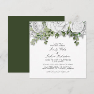 Invitation Élégant blanc floral et Mariage vert