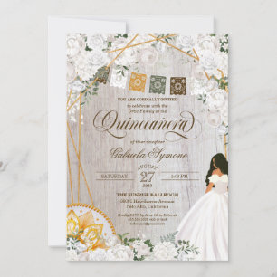 Invitation Élégant blanc floral occidental Charro Quinceanera