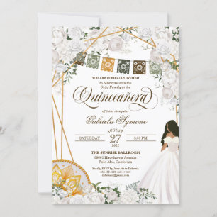 Invitation Élégant Blanc Floral Occidental Charro Quinceanera