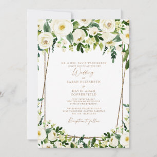 Invitation Élégant blanc floral & or Mariage formel